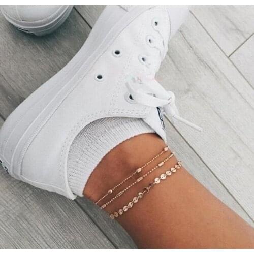 Europe and America Hawaii Summer Fashion Beach Explosion 3 Layers Sequined Chain Anklet