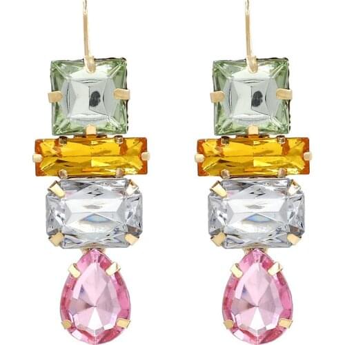 Geometric Mosaic Colorful Stone Drop Earrings For Women Trendy Jewelry Gift