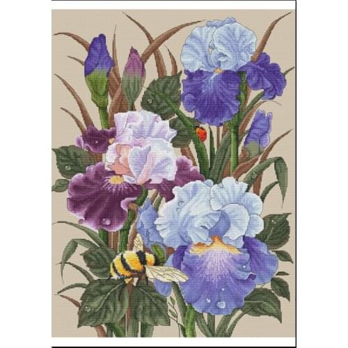 -Iris and Bumblebee 48-60 .cross stitch sets Counted Cross Stitch Cross Stitch Kits Embroidery Needlework Sets
