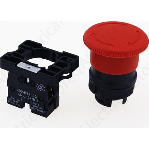 Red NC 22mm Emergency Stop Mushroom Push button switch XB2-ES542 Control electrical starter switch 220V 10A