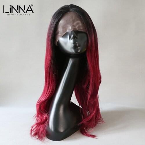 LINNA Synthetic Lace Front Wig Long Straight Red Blonde Temperature Fiber Side Part Wig For Women 16 Inch Daily Party Lace Wigs