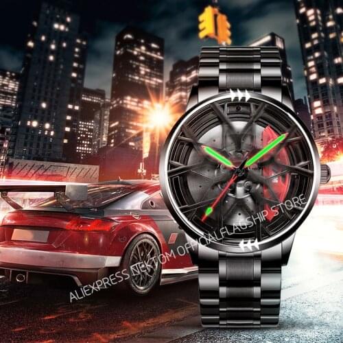 NEKTOM New Fashion Luxury Business Mens Watches Luminous Real 3D Model Spinning Car Wheel Hub Watch For Men Relogio Masculino