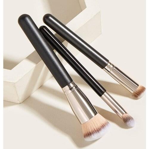 Black Makeup Brush Set Synthetic Natural Thin Wooden Handle Of Cosmetic Concealer Eye No Logo Blend Silver Cruelty Free Brushes