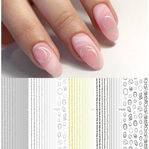 1 Sheet Gold Silver Circle Nail Stickers Hollow Geometry Line 3D Nail Art Sticker Adhesive Slider Sticker Decals