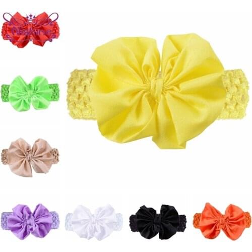 Nishine 16 Colors 9*11 CM Chiffon Bowknot Crochet Weave Headband Fashion Newborn Baby Girls Elastic Hairband Handmade Headwear
