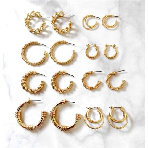 New Arrival Minimalist Golden Hoop Earrings for Women Fashion Elegant C-Shaped Twisted Circle Earrings Party Jewelry Gifts