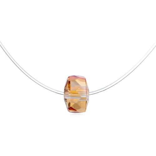 Dayoff Transparent Zircon Cylinder Round Pendant Necklace Women Jewelry Brown Coffee Fishing Invisible Collar Clavicel Chain N25