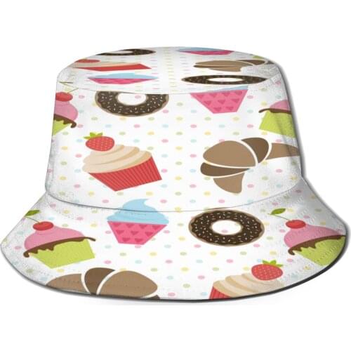 CINESSD Bucket Hat Unisex Bob Caps Hip Hop Gorros Cute Cupcakes Donates And Croissants Summer Panama Cap Beach Sun Fishing Hat