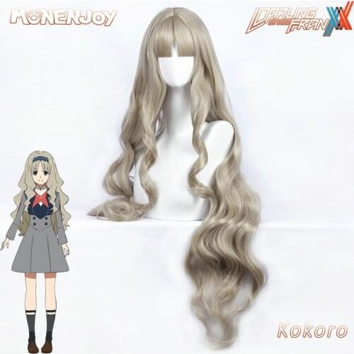 Monenjoy DARLING in the FRANXX Kokoro Cosplay Wig Anime Linen Long Wavy Cos Hair