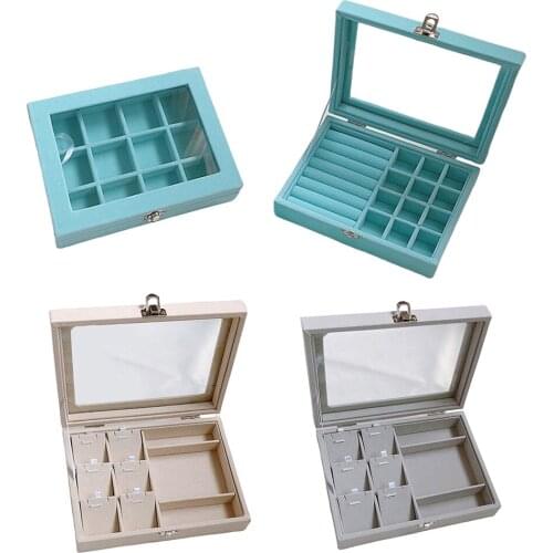 Clear Lid Stackable Jewelry Display Trays Trinkets Showcase Wooden Jewelry Organizer Storage Trays