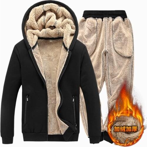 Lamb cashmere Tracksuit Men Thick Men Hoodie+Pant Winter Brand Casual Hooded Track Suit Warm cashmere Winter Fleece Sweatshirt