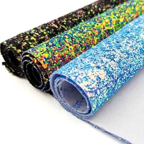 20*120CM Ultra Chunky Sparkly Sequins Glitter Fabric Hologram Iridescent Leather Vinyl Bow Party Wedding Decoration DIY Material