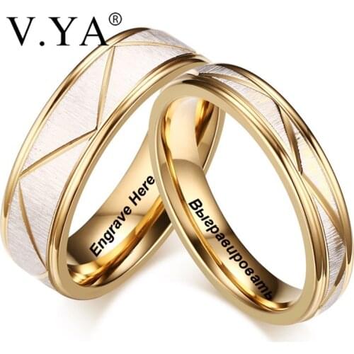 V.YA Couple Simple Gold Rings Stainless Steel Engraved Rings New Style DIY Name Rings For Lover Romantic Birthday Gifts