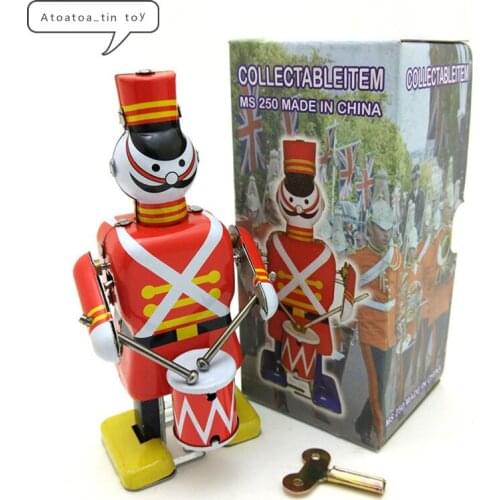 Vintage Royal band drummer Tin toy Classic Clockwork Mechanical Wind Up Robot Tin Toy For Adult Kids Collectible Gift