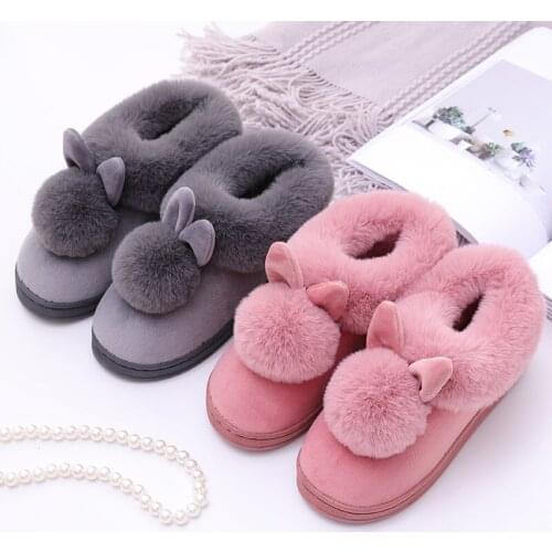 Winter Boots Women House Boots Lovely Rabbit Ears Soft Cotton Warm Shoes Women Snow Ankel Boots Casual Indoor Botas Mujer