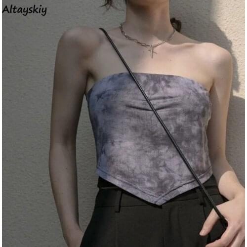 Camisole Women Cool High Street Trendy Tie Dye Tube Top Retro Backless Sexy Leisure Club Mujer Hipster Clothing Gray Korean Ins