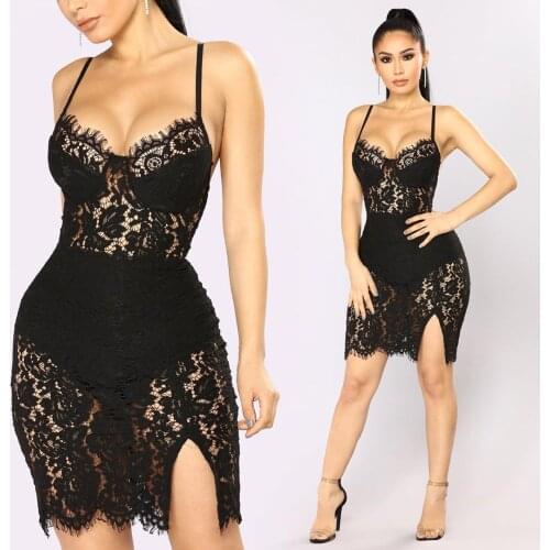 Womens Dress 2021 Summer New Sexy Hook LACE SLING Nightclub Hip Backless Spaghetti Strap Sleeveless Goth Dresses Vintage