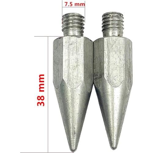 2pcs NEW Stainless steel GPS Pole tip M8 sharp Point replacement Tip diameter 7.5mm Surveying prism pole Rod point length 38mm