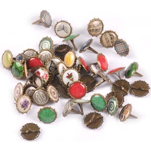 30Pcs 15x15mm Mixed Pattern Bronze Brads Scrapbookings Embellishment Fastener Metal Crafts Brad For DIY Shoes Decoration C2259