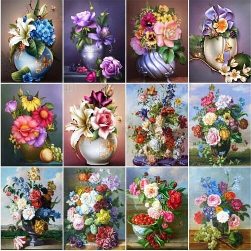 Diamond Painting Oil Painting Flower Vase Cross Stitch 5D Diy Diamond Mosaic Embroidery Art Picture Rhinestone Home Decor Gift