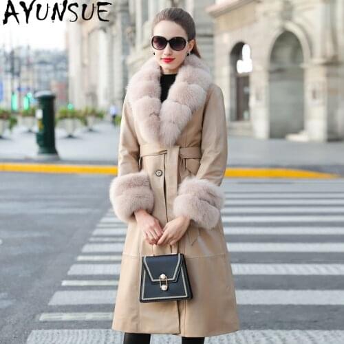 AYUNSUE Genuine Leather Jacket Women Fox Fur Collar Long Sheepskin Coat Female Warm Winter Down Jackets Korean Femme Veste 2020