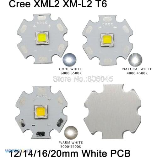 CREE XML2 XM-L2 T6 Cool White Neutral White Warm White High Power LED Emitter Diode Chip 12mm 14mm 16mm 20mm White Aluminum PCB