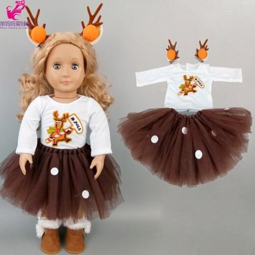 18inch Doll Costumes Reindeer Dress Headwear 43cm Baby Doll Clothes Christmas Skirts Child girl Gift