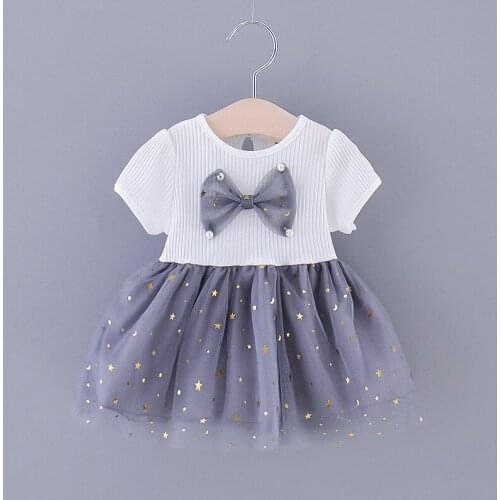 Summer Girls Dress Children New Sophisticated Star Moon Gauze Large Bow Short Sleeve Children Dress kids baby girl cloths