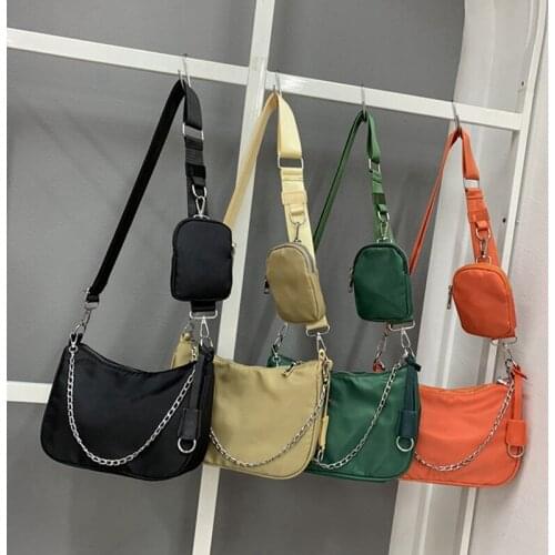 Set Nylon Shoulder Bag Women Solid Color Handbags Mini Travel Crossbody Tote Waterproof Design Casual Ladies Clutch Purse