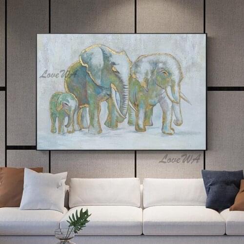 New Arrival Modern Animals Abstract Painting Of An Elephant Family 100% Handpainted Abstract Wall Art Home Decor Unframed