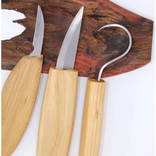New 3Pcs/Set DIY Carving Knife Woodcut Tools Kit Wood Carving Cutter Woodwork Sculptural Wood Handle Spoon