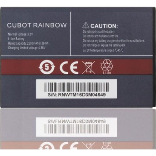 Original Cubot Rainbow 2200mah battery 3.8V for Cubot Rainbow 5.0Inch Android 6.0 MTK6580 Quad Core Mobile Phone-free shipping