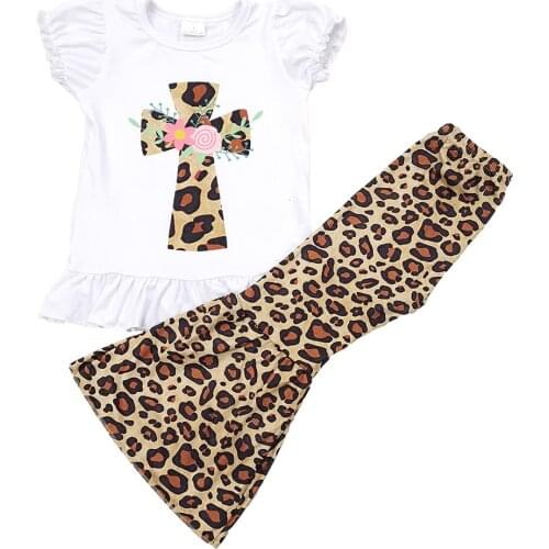 Easter leopard cross print and Bell lovely Pants for girls boutique clothing
