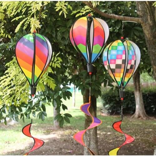 Rainbow Stripe Grid Windsock Hot Air Balloon Wind Spinner Garden Yard Outdoor Decoration Hanging Decoration SN2406
