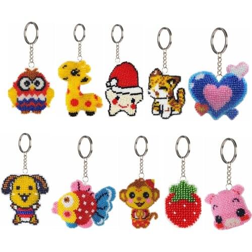 Stamped DIY Handmade Craft Bead Cross Stitch Keychain Printed Embroidery Needlework Key Ring Kit for Women Bag Pendant Gift