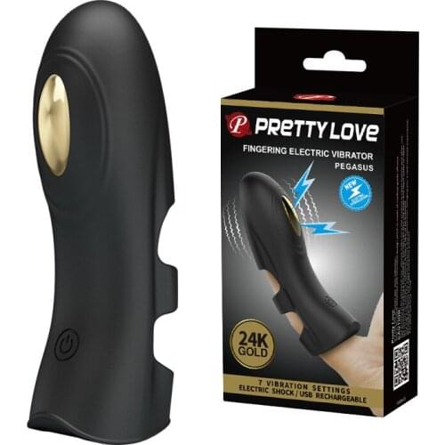 Pretty love silicone electric shock 7 speed vibration golden finger sleeve Vibrator electro massager G spot sex toy for female