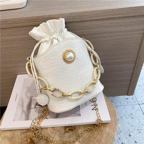 Bags for women 2020 new luxury handbags bucket purses and handbags crossbody chain white Crocodile pattern leather korean style