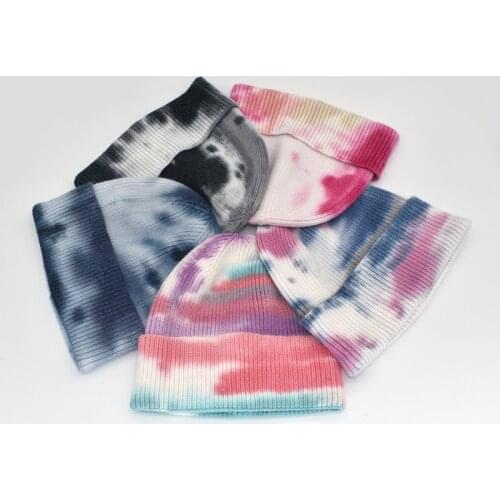 2020 High Quality Unisex Autumn Winter Tie-Dye Ribbed Knitted Hat Beanie Hat Outdoor Warm Hat Ski Hat Woolen Hat Fast Delivery