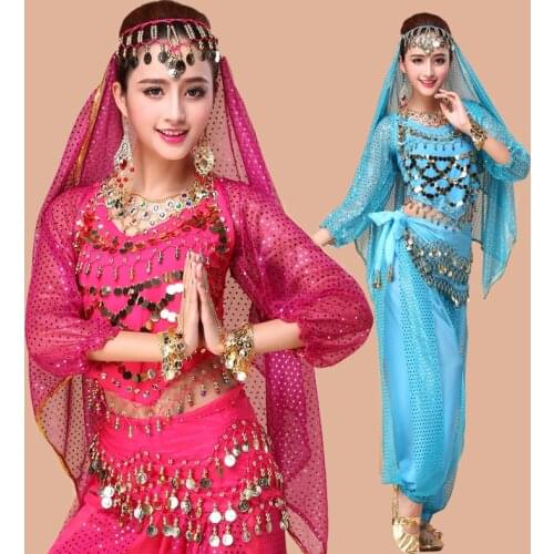 4pcs Set Women Belly Dance Costumes for Woman Indian Bellydance Long Sleeve Belly Suit Stage Dancing Costumes Pant High Quality