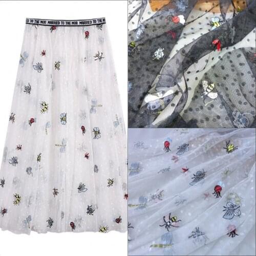 1 Yard New Arrival Polka Dot Embroidery Tulle Mesh Lace Fabric Soft Net Fabric In Black/White For Party Dress 140cm Wide