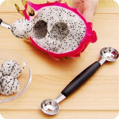 Hot Sale Melon Ball Scoop Fruit Spoon Ice Cream Sorbet Kitchen Accessories Gadgets Stainless Steel Double-end Cooking Tool