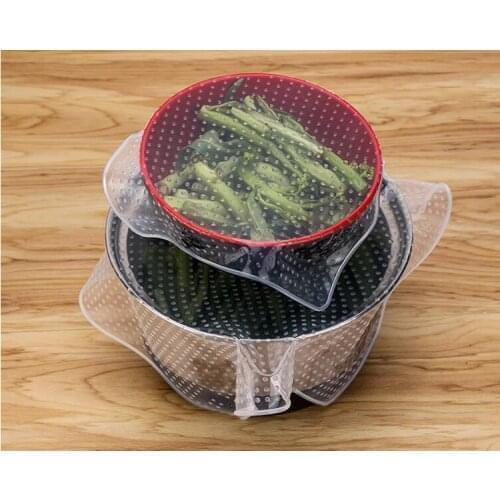 4Pcs/Lot Food Fresh Keeping Wrap non-toxic Multifunctional Reusable Silicone Food Wrap Seal Cover Lid Stretch Convenient 100SETS