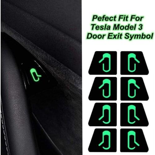 8pcs Car Door Open Button Reminder Sticker Car Door Open Exit Luminous Sticker Decal Open Button Reminder Fit For Tesla Model 3