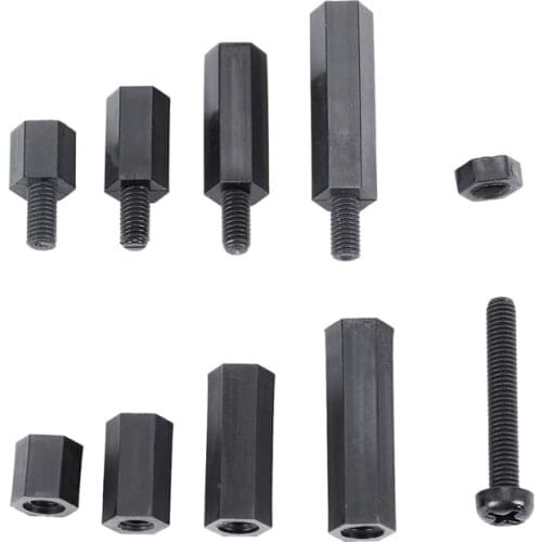 88 Pcs M3 Nylon Hex Spacers Screw Nut Stand-off Assortment Kit Black