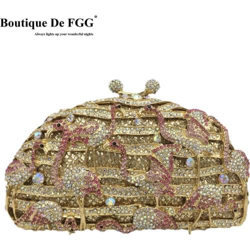 Boutique De FGG Fashion Flamingo Clutch Women Crystal Evening Purses and Handbags Luxury Wedding Party Bridal Rhinestone Bag