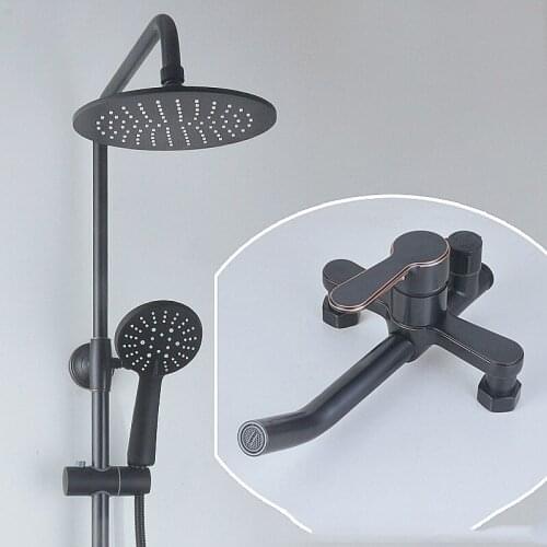 Bronze Black Bathroom Shower Faucet Mixer Wall Mount 8" Rainfall Shower Set Mixer Tap Brass Tub Spout Bath Shower Mixers