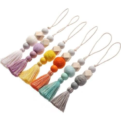 1PC Tassel Hanging Pendant Hanging Drop Natural Wood Beads Hanging Ornaments Wall Decorations Closet Door Handle Accessories