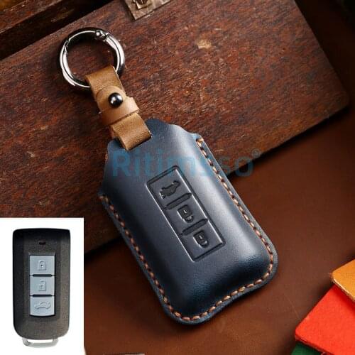 New Handmade Leather Smart Car Key Case Full Cover for Mitsubishi Outlander Lancer 10 Pajero Sport L200 ASX RVR Accessories