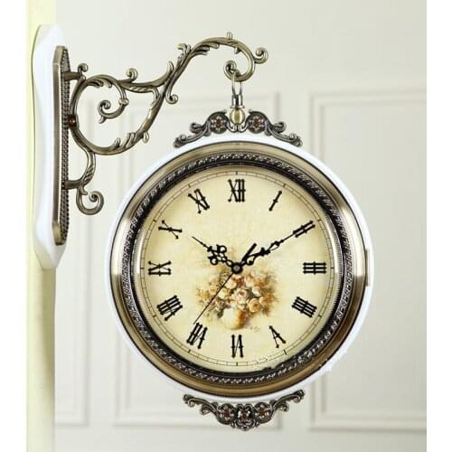 Retro Wood Double Face Wall Clock Corridor Metal Watch European Pow Patrol Guess Women Home Decoration Large Quartz 50ZB024