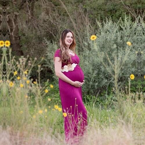 Maternity Cotton Long Dress For Photo Shoot Slit Front Open Pregnancy Photo Shoot Long Dress Stretchy